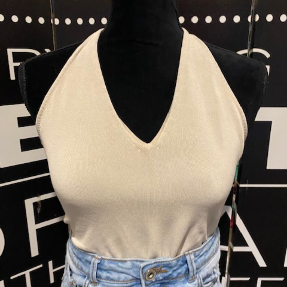 Tahari Silk Halter Cream Top |USED|